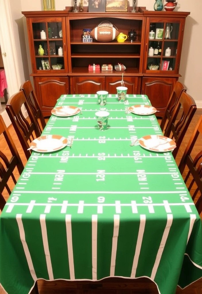 10 Easy DIY Decor Ideas for Your Super Bowl Party That Will Wow Your Guests! - 3. DIY Football Field Tablecloth
