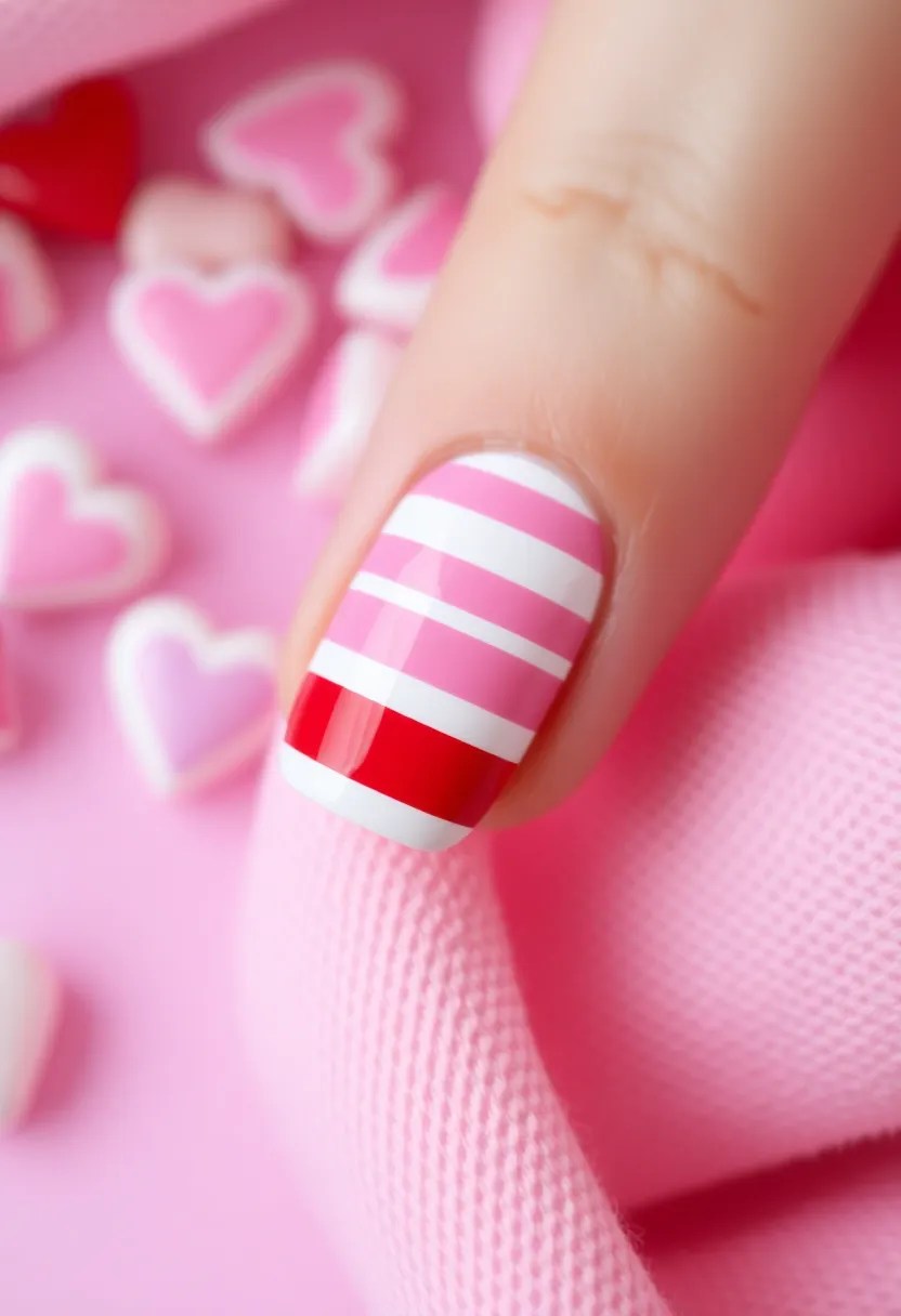 14 Easy Valentine's Day Nails You Can DIY at Home (Even a Beginner Can Do #5!) - 4. Cute Candy Stripes