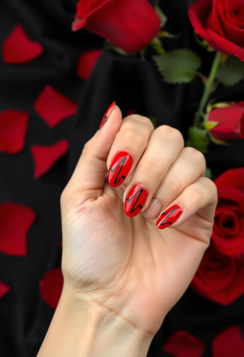 14 Easy Valentine's Day Nails You Can DIY at Home (Even a Beginner Can Do #5!) - 6. Heartbeat Line