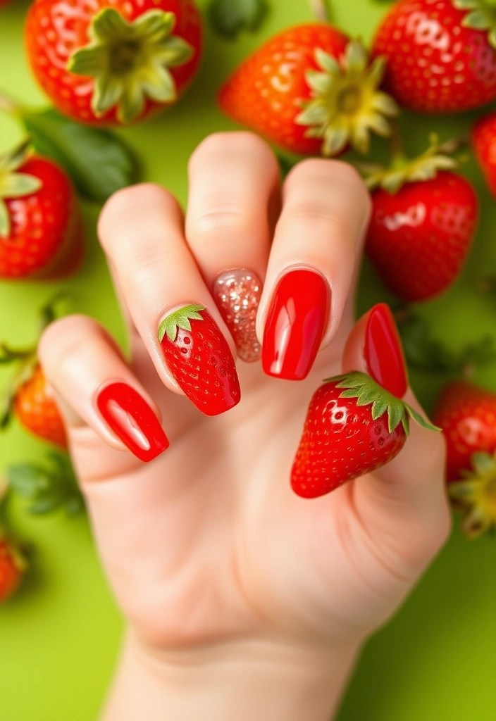 20 Cute Valentine's Day Nail Designs You Can DIY at Home (You'll Want to Show Off #12!) - 13. Sweet Strawberry Nails