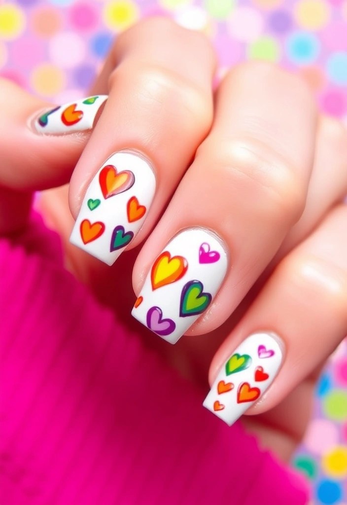 20 Cute Valentine's Day Nail Designs You Can DIY at Home (You'll Want to Show Off #12!) - 15. Rainbow Hearts