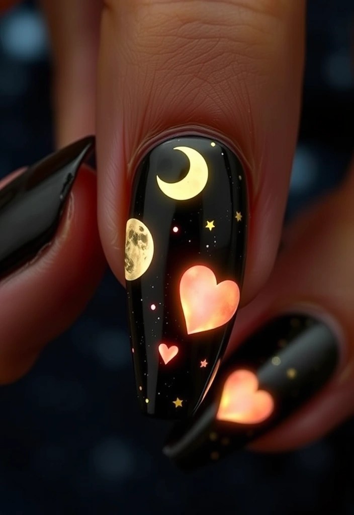 20 Cute Valentine's Day Nail Designs You Can DIY at Home (You'll Want to Show Off #12!) - 17. Moonlit Hearts