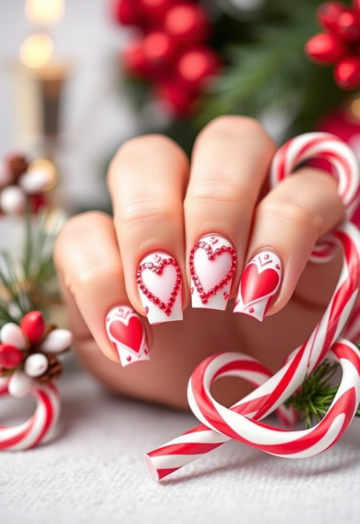 20 Cute Valentine's Day Nail Designs You Can DIY at Home (You'll Want to Show Off #12!) - 18. Candy Cane Hearts