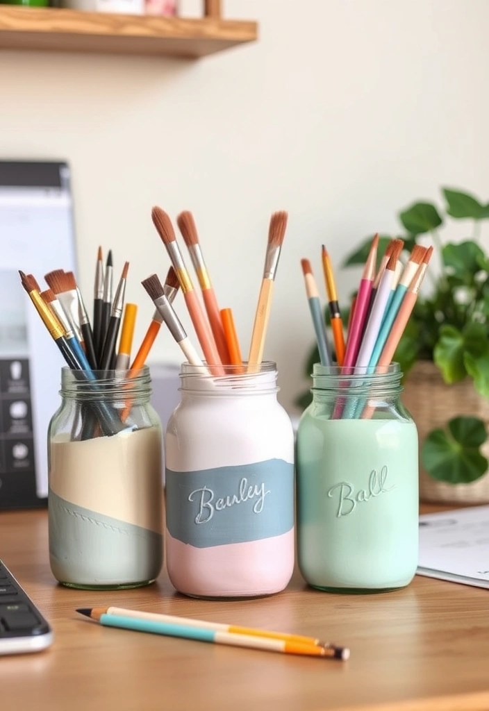 10 Eye-Catching Workspace DIY Crafts You Can Make in 60 Minutes (Get Inspired by #4!) - 8. Upcycled Jar Organizers