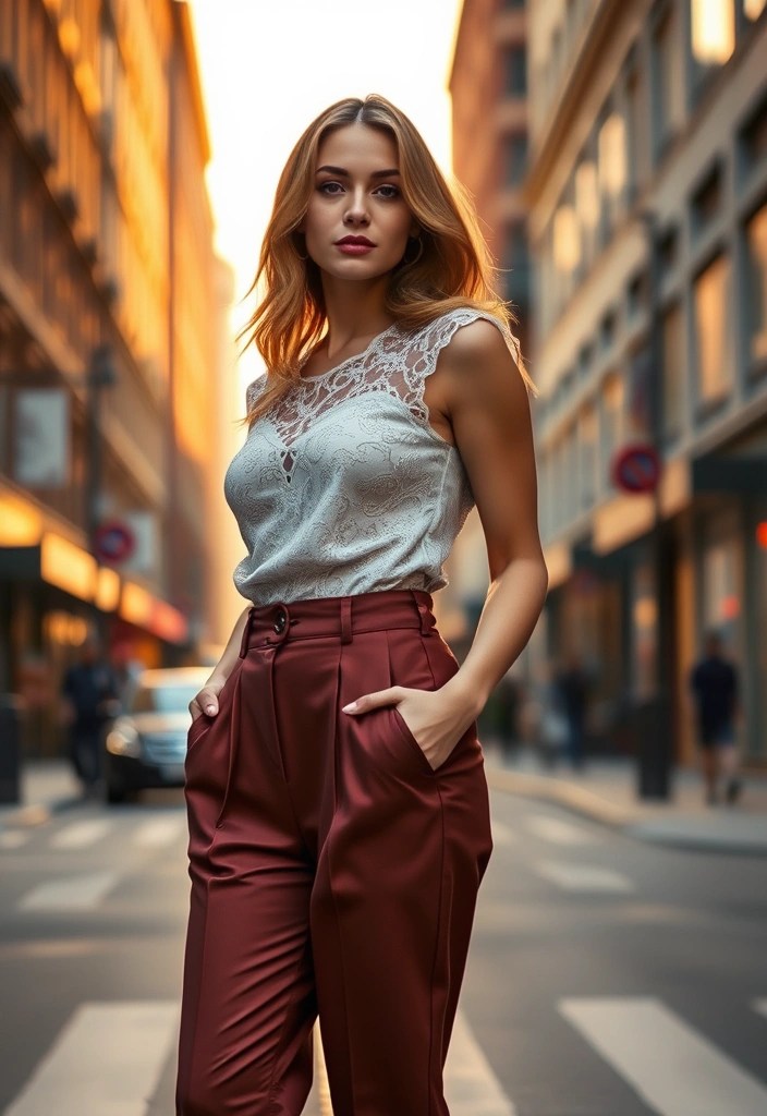 10 Romantic February Outfits Guaranteed to Impress on Date Night (Especially #4!) - 6. Romantic Lace Top with High-Waisted Trousers