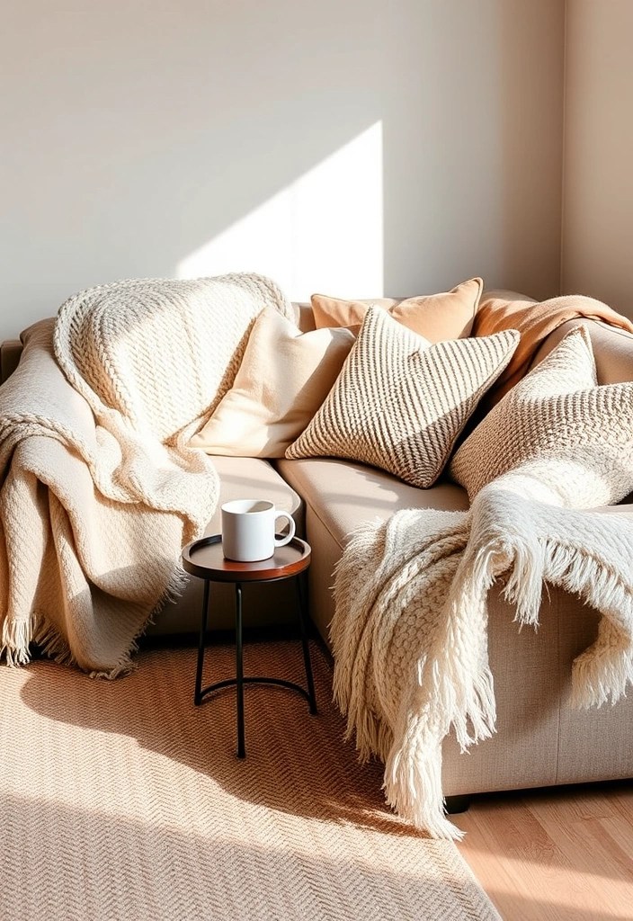 20 Stunning Budget Minimalist Decor Ideas for Your Living Room (Wait Until You See #12!) - 5. Soft Textiles and Throws