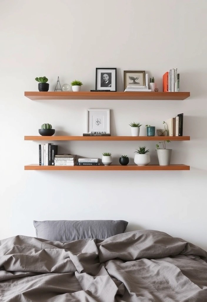 21 Cozy Minimalist Bedroom Ideas That Won't Break the Bank (You’ll Love #13!) - 14. Floating Shelves